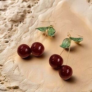 ANTHROPOLOGIE HANGING CHERRIES ACRYLIC EARRINGS 1
